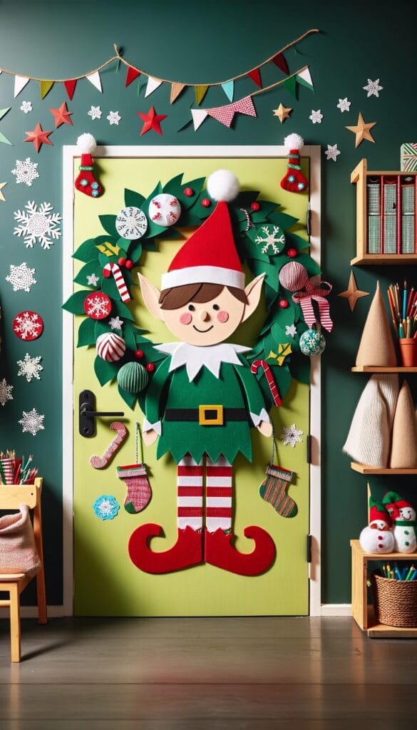 Modelos de decoração de natal para porta de sala de aula na educação infantil 05