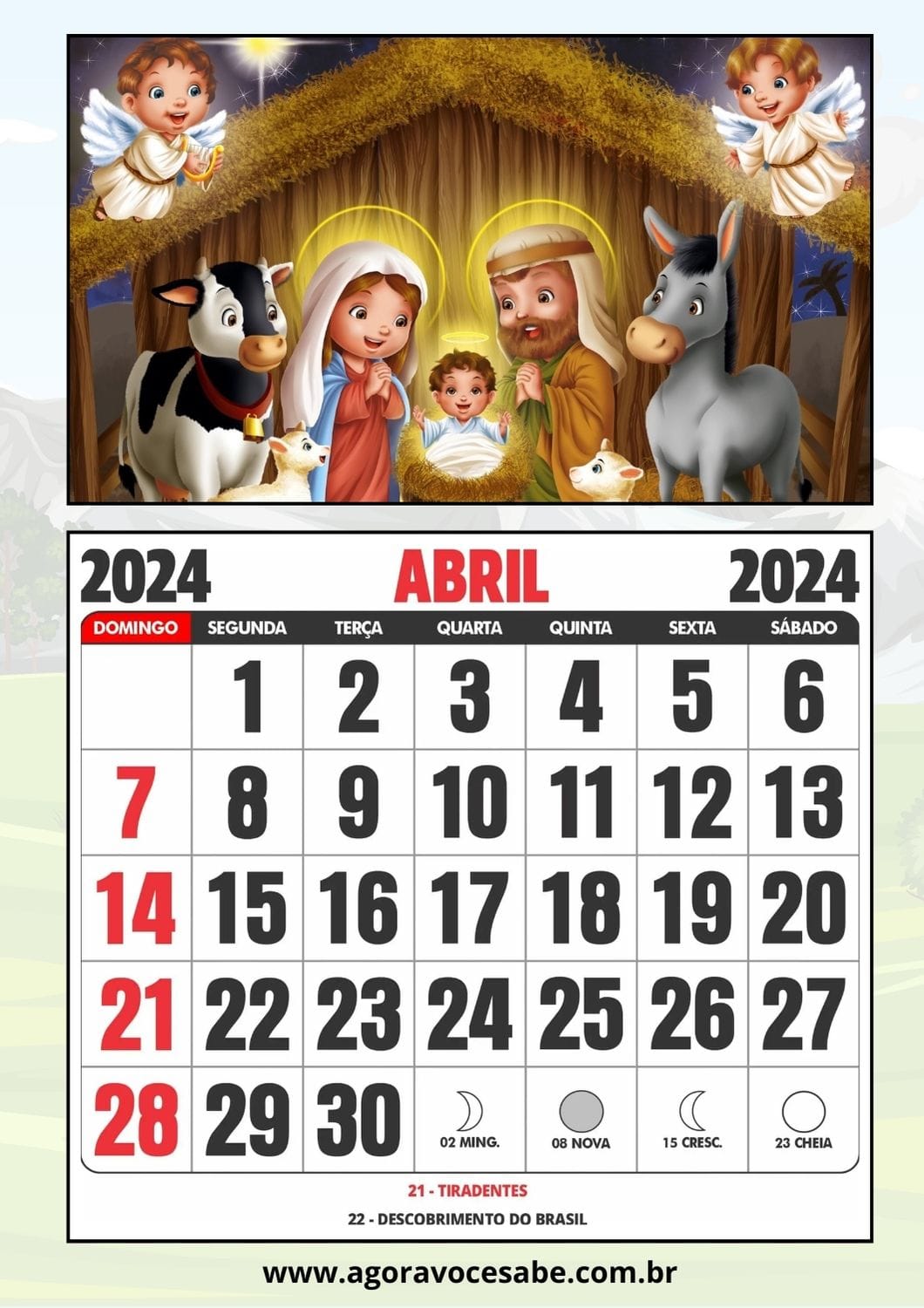 Calendário Para Educação Infantil 2024 Uma Folha por Mês